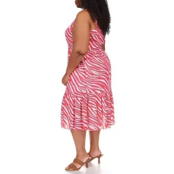 Michael Michael Kors Plus Size Zebra Midi Dress, Geranium, 2X - Picture 2 of 12